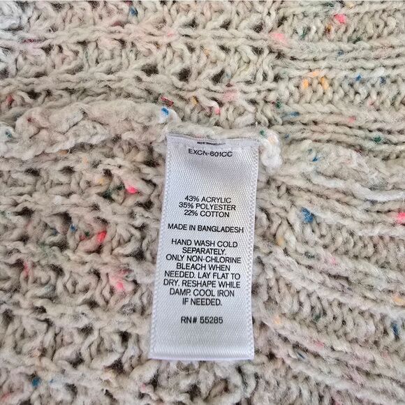 Express Factory Cream Pale Pink Colorful Speckles Open Waffle Cardigan - Medium - Picture 13 of 13